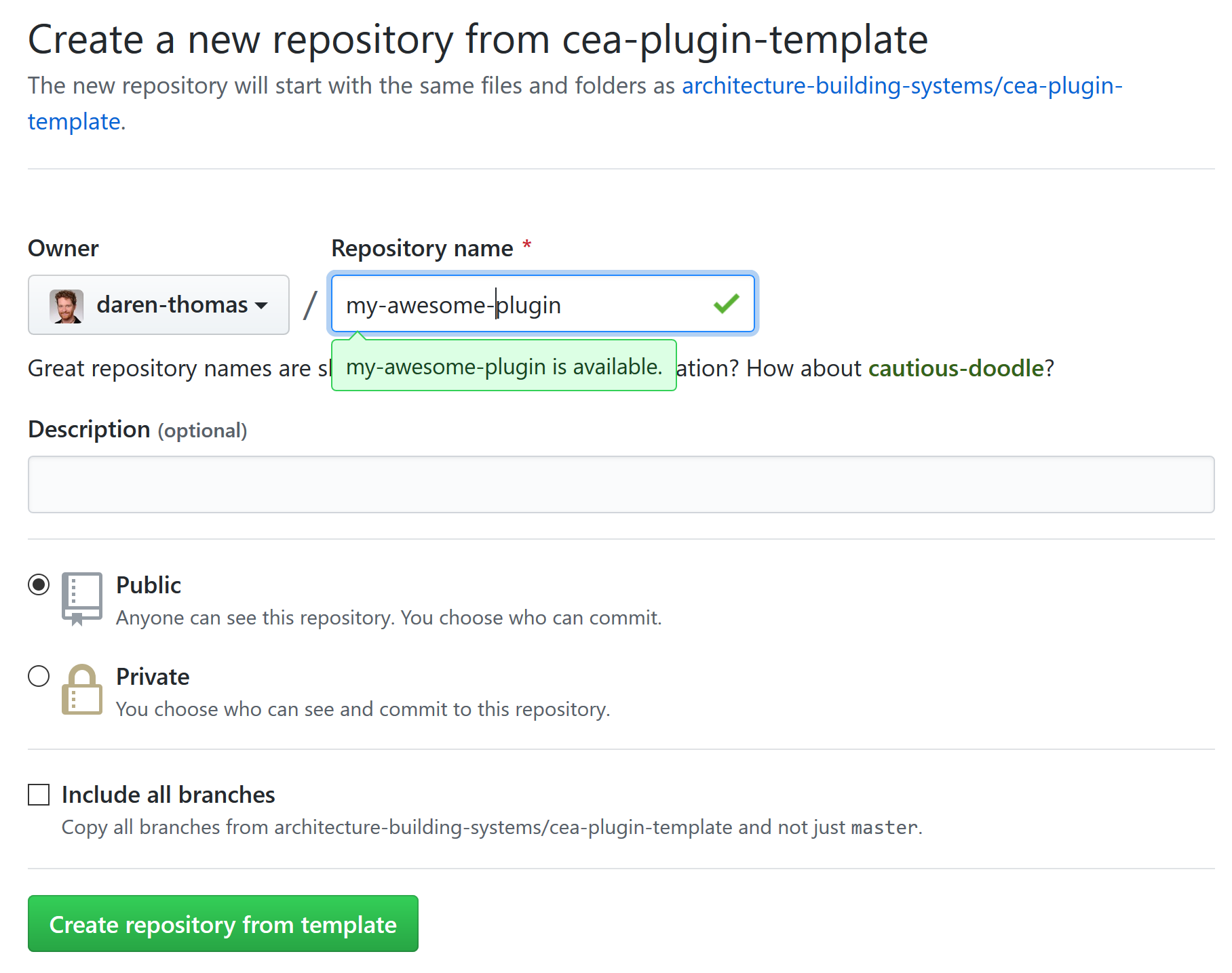 GitHub create repository from template